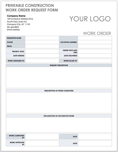 Roofing Work Order Template