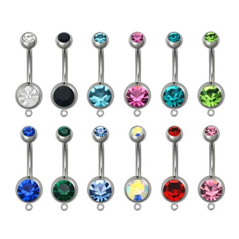 Pieces Surgical Steel Add A Charm Double Jeweled Crystal Dangle Belly Button Ring Gemmed Navel