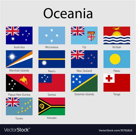 Set Flags Oceanian Countries All Oceania Flag Vector Image