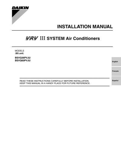 Installation Manual VRV III BSVQ PVJU Pdf Daikin AC