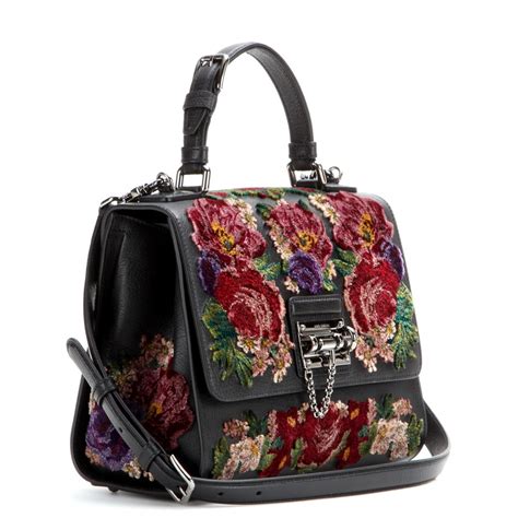 Lyst Dolce And Gabbana Monica Small Embroidered Leather Tote In Black