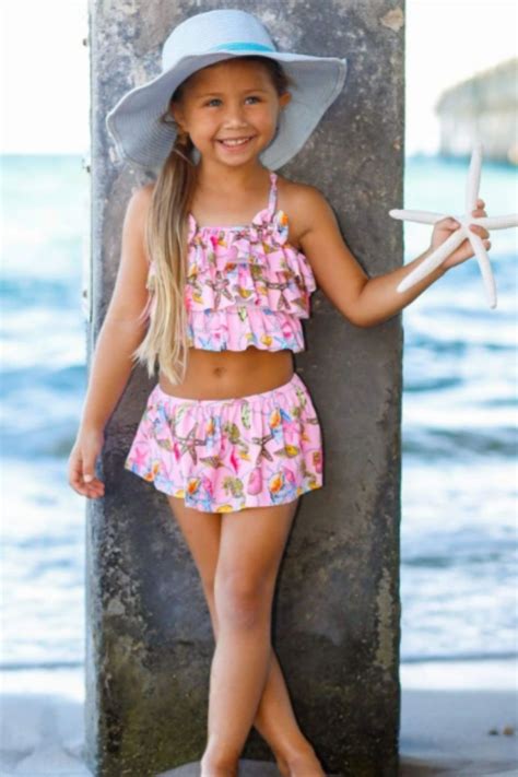 Girls Seaside Seashell Ruffled Two Piece Swimsuit Fashion Baby Girl Outfits Two Piece