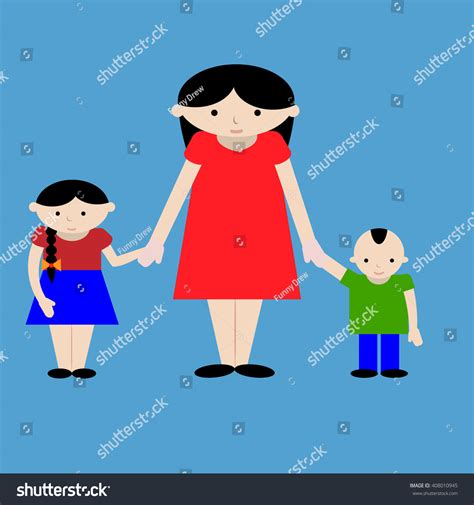 Mother Standing Two babe Girl เวกเตอรสตอก ปลอดคาลขสทธ Shutterstock