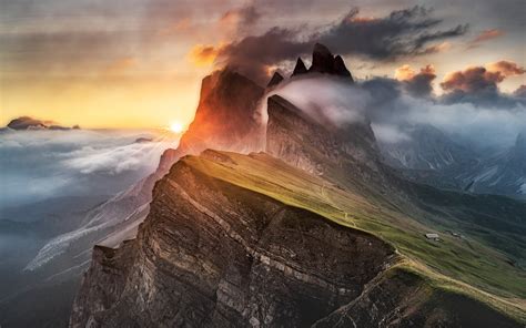 Dolomit Berg Nebel Wolken Alpen Sonnenaufgang 1920x1200 Hd