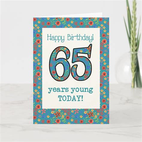Retro Floral Birthday Card 65 Years Young In 2021