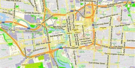 Columbus Ohio Us Pdf Map Vector Exact City Plan Low