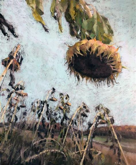 An Oil Painting Of Sunflowers In A Field