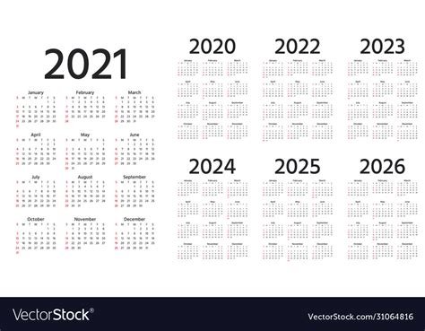 Calendar 2021 2025 Calendar Template Set For 2018 2019 2020 2021