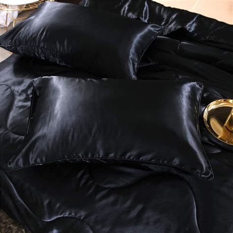 ntbed luxury silky satin comforter set queen black soft lightweight microfiber s ebay