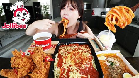 Jollibee Filipino Fast Food Mukbang 먹방 Fried Chicken Spaghetti