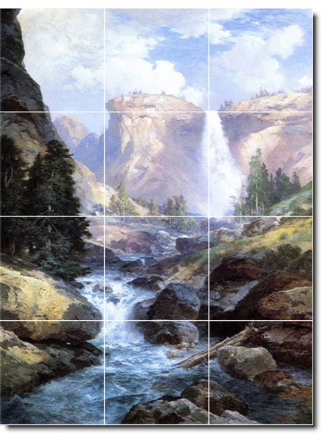 Thomas Moran Waterfalls Painting Ceramic Tile Mural 34 Tropical