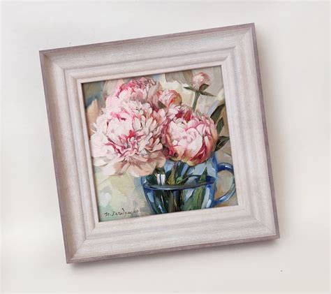 Peony Oil Painting Original Flowers Canvas Art In Frame Pale Etsy