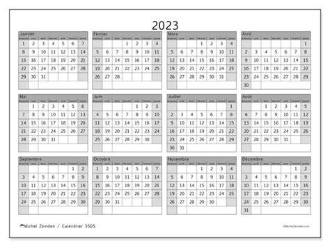 Calendrier 2023 à Imprimer “35ds” Michel Zbinden Fr