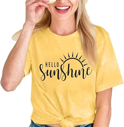 Hello Sunshine T Shirt Women Letters Print Shirt Cute Graphic Shirts