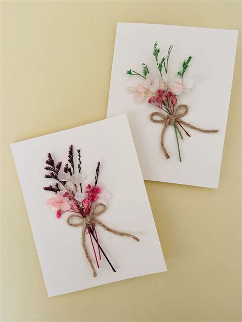 Handmade Dried Flowers Card With T Etsy