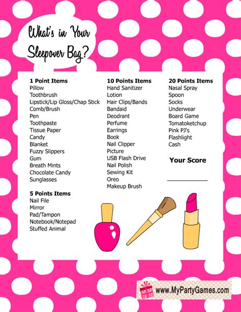 Free Printable Whats In Your Sleepover Bag Slumber Party Game For Girls My Xxx Hot Girl