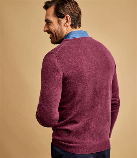 Raspberry Marl Cashmere And Merino Classic V Neck Knitted Sweater