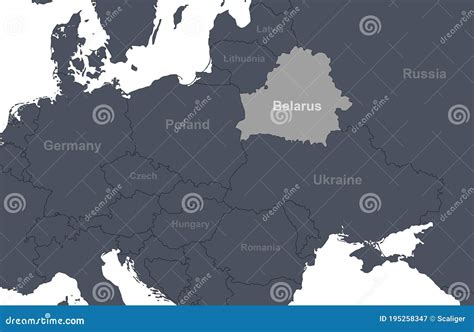 Belarus On Europe Outline Map With Countries Borders Detail Of World