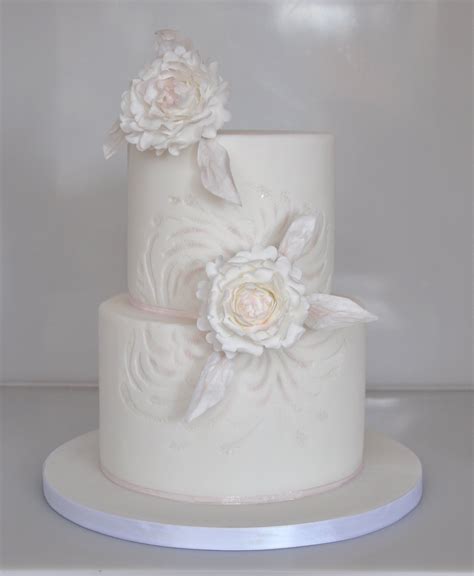 Peony Blush Wedding Cake Classic Simple Design With Sugar Flowers And