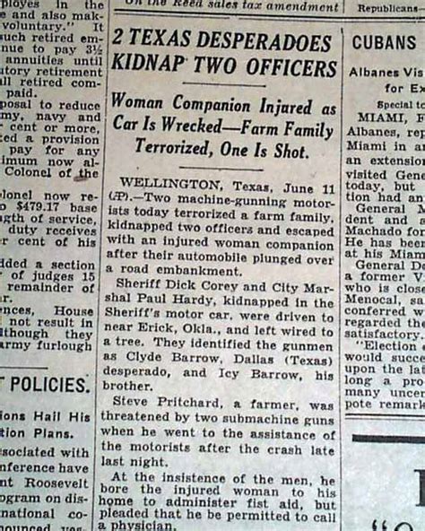 Bonnie And Clyde Parker Injury And Barrow Kidnapping Murders Police 1933