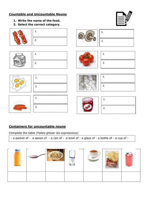 Countable And Uncountable Nouns Foods Worksheet Live Worksheets