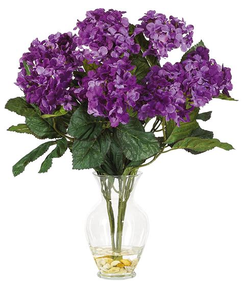 purple hydrangea silk flower arrangement w liquid illusion home and kitchen