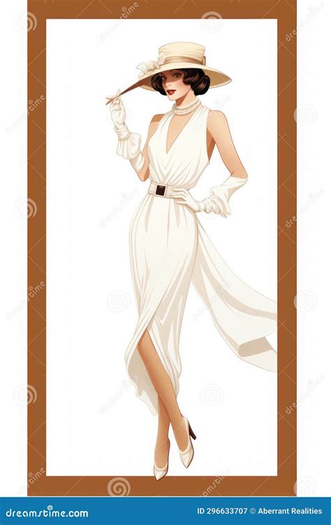 An Illustration Of A Woman In A White Dress And Hat Stock Illustration