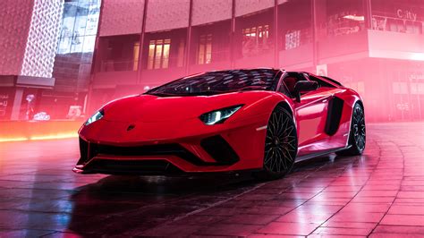 Download Wallpaper 3840x2160 Lamborghini Aventador S Roadster Red Car