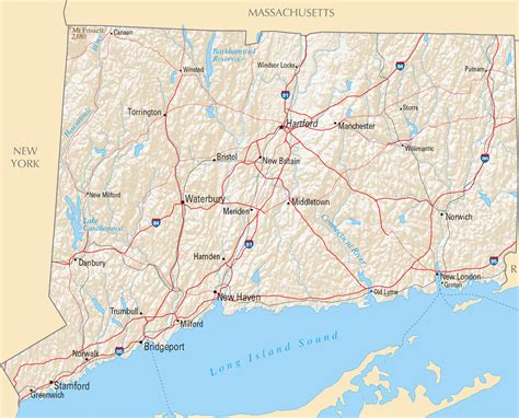 Large Highways Map Of Connecticut State With Relief Vidiani Hot