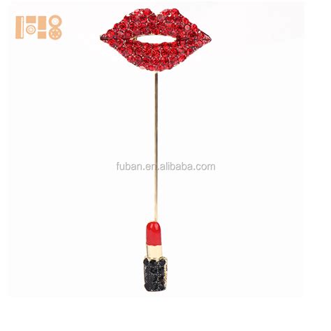 red rhinestone sexy lips brooch for women cute jewelry clips luxury lipstick collar lapel hijab