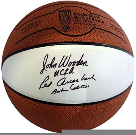 John Wooden And Red Auerbach Autographed Leather Basketball