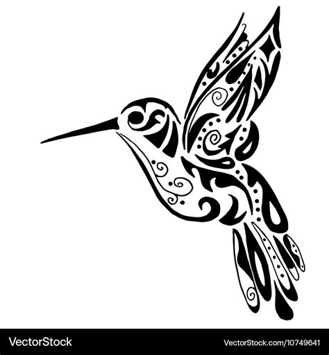 Hummingbird For Coloring Or Tattoo Royalty Free Vector Image