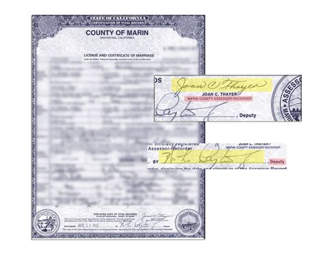 County Of Marin License And Certificate Of Marriage Signed By Joan C