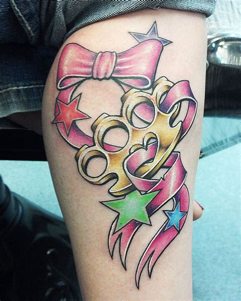 Brass Knuckles Girl Tattoo By Joshing88 On Deviantart Brass Knuckle Tattoo Bow Tattoo Designs