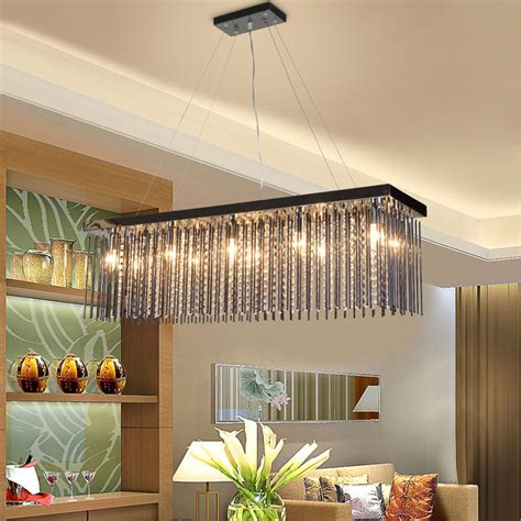 Crystal Lamp Rectangular Dining Room Pendant Lights Hotel Dining Hall