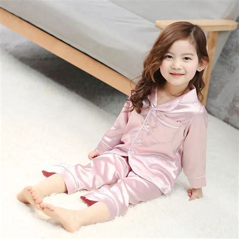 2pcs Girls Kids Pajamas Sets Silk Pyjama Infant Baby Sleepwear Home