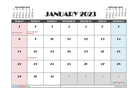 January 2023 Monthly Calendar Printable Free Printable January 2023