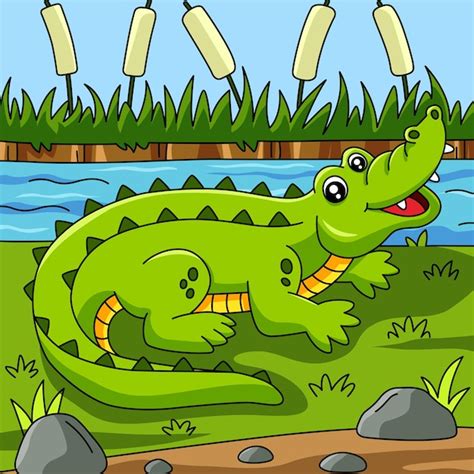 Ilustração Colorida De Vetor De Desenhos Animados De Crocodilo Vetor