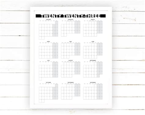 Calendrier Annuel 2023 Vue Mensuelle Imprimable Blank Dated Etsy