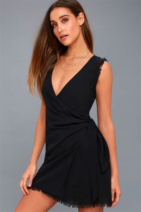 Cute Black Dress Wrap Dress Sleeveless Dress Lulus