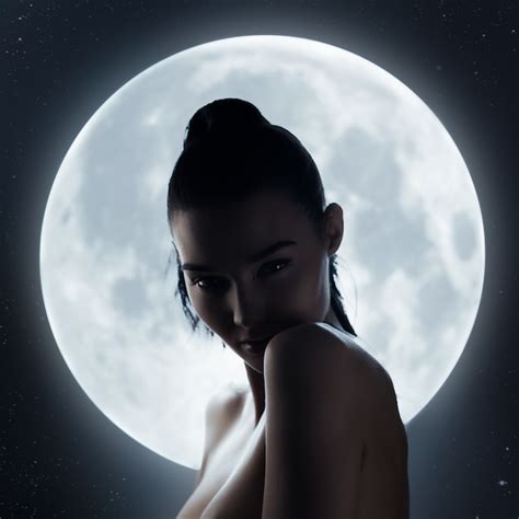 Portrait Of Woman At Full Moon Premium Photo