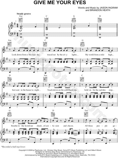 Brandon Heath Give Me Your Eyes Sheet Music In E Minor Download
