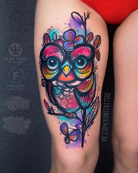 Colorful Owl Tattoo By ©vika Kiwitattoo Owl Tattoo Design Tattoos Tattoos For Women