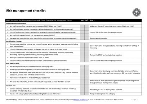 Printable 10 Risk Management Checklist Examples Pdf Examples Risk