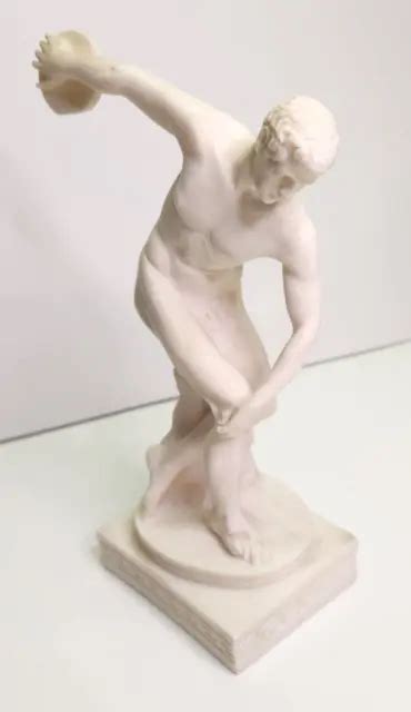 DISCOBOLUS SCULPTURE MALE Nude Discus Thrower Handmade Alabaster
