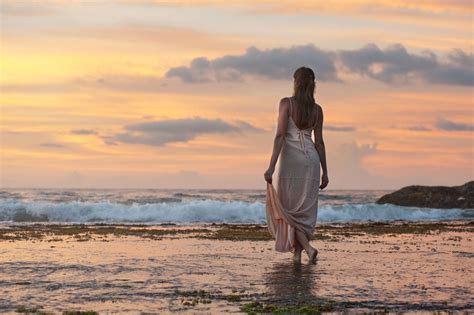 Free Picture Pretty Girl Walking Water Beach Ocean Waves Woman Young