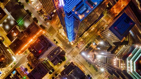 Download Wallpaper 2560x1440 Night City Architecture Building Aerial