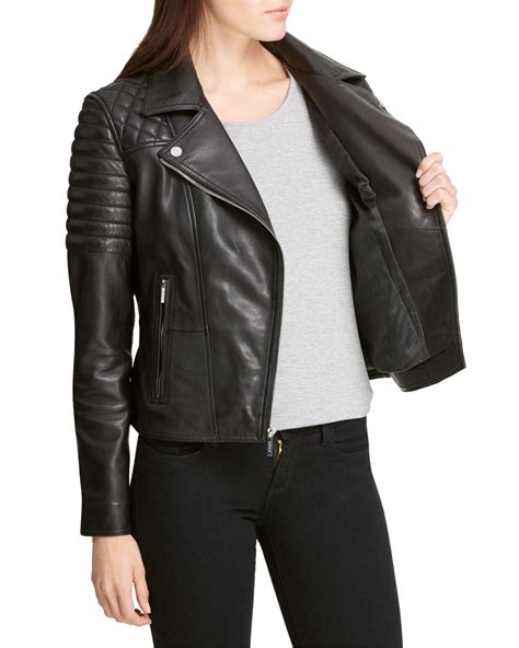 DKNY Leather Solid Quilted Asymmetrical Moto Jacket in Black - Lyst