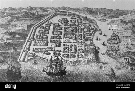 Engraving Depicting A Panorama Old City Of Santo Domingo Dominican