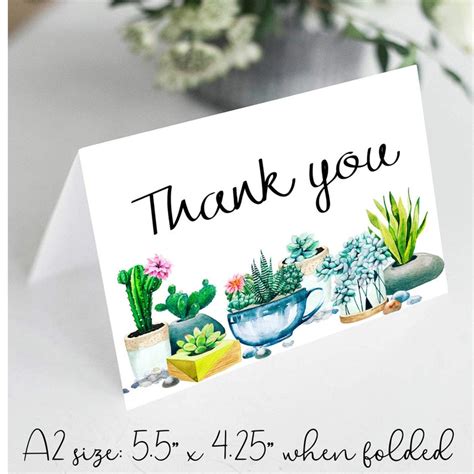 Printable Cactus Thank You Card Instant Download A2 Folded Etsy